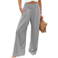 Ženske pamučne pantalone za pamučne posteljine, ljetne palazske hlače sa visokim strukom Smajene struke