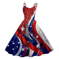 Vintage haljina za žene Dan nezavisnosti Ispis bez rukava bez rukava linijske haljine za zabavu