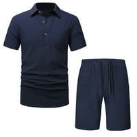 Muški kratki set Outfits Ljeto kratkih rukava Henley majice i kratke hlače Plaža odijela Lagani pamučni