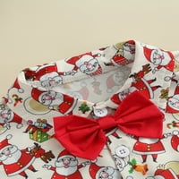 Thefound Toddler Baby Božićna odjeća Kratki rukav Gentleman Tie Bow Santa Claus Print Majica Red Hratke