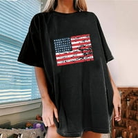 Ženska američka Dan nezavisnosti 4. jula Košulje Ispiši labav pulover posadu Kratki rukav crni l