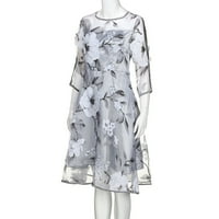 Follure Mini haljine za žene Ljeto organza cvjetni print okrugli vrat posada za vrat Vjenčana zabava