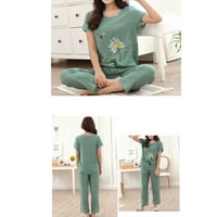 Ženski Ljeto Plus Veličina pidžama Postavite kineski lotos cvjetni print kratkih rukava Capri hlače