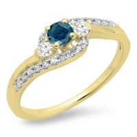 DazzlingRock kolekcija 0. Carat 14k Blue & White Diamond bypass kameno zaručni prsten CT, žuto zlato,