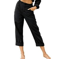 Ženske ljetne pantalone za struku Ležerne prilike ravne noge Comfy visoke hlače sa strukom, l crna