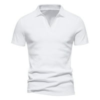 Zkozptok muške majice Slim odjava ovratnik pletenje pamuk Basic kratkih rukava Ležerne majice, bijele,