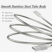Trajni metalni pleteni USB kabl tipa tipa sinkronizatora snage 6FT dugi USB-C kabel podataka [srebro]