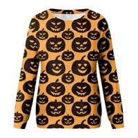 Yubatuo Dukseri za Halloween za žene s dugim rukavima Crewneck Loose Fit Kostimi Narančasti S