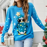 Lilgiuy Clearance ispod 10 $ pingvin džemper za snjegović za žene Božićni pleteni džemper slatki crtani print pulover dugih rukava za krastavce