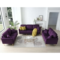 Artlia 3-komadni set sekcije, moderni tapecirani kauč sa čvrstim metalnim nogama za dnevni boravak, apartman, kauč na 3 sjedala + loveseat kauč, ljubičasta