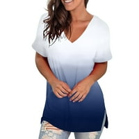 Ženske majice Plus size Ljeto Ženska modna gradijent ispisana bluza V-izrez kratki rukav labav majica