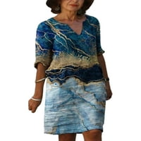 Grianlook Ženske havajske vintage ljeto plaže sandress cvjetni tisak baggy mini haljina za odmor Boho kratke haljine plave 2xl
