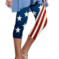 Elastične sportske tamke visokog struka obrezane ženske hlače modne nezavisnosti Dan za neovisnost Ispisne tajice trčanje vježbanja fitness leggins tamno plava l