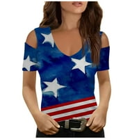 Ballsfhk Ženska majica kratkih rukava Dan neovisnosti tiskani natrag sa majicom bez vrata Ležerne vrhove