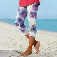 Ženske ležerne ljetne hlače labavi fit elastični struk modni tropski otisak Sedam bodova hlače modne lagane brzine suha hlače na plaži Purple XL