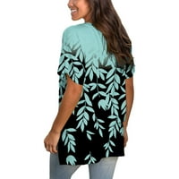 Womens V izrez T majice Ljetne vrhove kratki rukav cvjetni majica Ležerne prilike Split Tunic Tops Blue