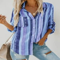 Acelitt stilska prugasta košulja za blube casual v izrez Flowy majice S-XXL