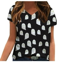 Halloween V izrez majica za žene kratkih rukava s kratkim rukavima Slatka grafička tiskana majica bluza