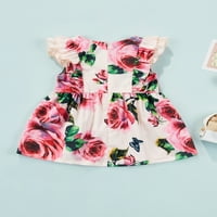 Blotona Baby Girl Haljina cvijeća Print Okrugli izrez Ruffle Flyne haljina