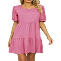 Sanviglor Dame Mini haljina Čvrsta boja Line haljine Square Crt Ljeto plaža Sundurs Loose Party Pink