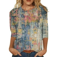 Plus veličine za ženske okrugle dekolte bluza pulover tiskani rukav plavi XL