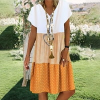 Miluxas ženska ljetna mini haljina plus veličine V izrez izrezani tiskani kratki rukav Shift haljina žuta 6