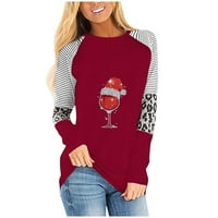 Olyvenn modne dame posada s dugim rukavima Slim casual božićni crveni vinski staklo Ispis pruga leopard