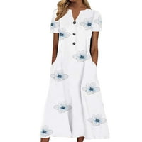 Top haljina Split Maxi haljina za žene V izrez Haljine s kratkim rukavima Tipka za tisak Thirt midi