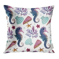 Plava s ručnim crtanjem akvarel hipokampus zvijezde korovi i školjke Morski smeđi jastučnici jastučni koferi