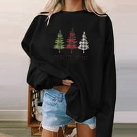 APEPAL ženski povremeni modni božićni tiskani pulover s dugim rukavima TOP crna l