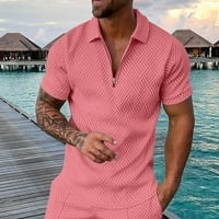 B91XZ radne košulje za muškarce muške košulje ljetne odjeće casual patent zatvarač gore za muškarce košulje sa majicama za muškarce Polo majice za muškarce Pink XL