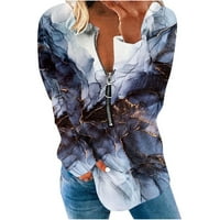 Osnovne majice za žene modne tiskane labave majice dugih rukava bluza okrugli vrat casual vrhovi Navy