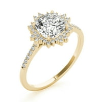 2.25CTW Lab-Grown Diamond 14K žuti zlatni jastuk Cvijet halo zaručni prsten