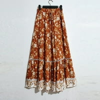 Ženski pamuk Vintage cvjetni print boemski casual ruffleds Flowy midi suknja