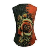 Slatke prevelike majice za žene Ljeto cvjetni multikolor ruža ruža printu bez rukava prsluk na rukavima