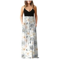 CIEKEN ženski džep bez rukava Ležerne prilike cvjetne tiskarske plaže Long Maxi Labava haljina