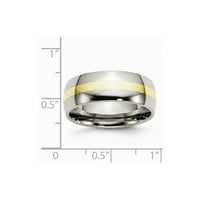 Titanijum 14k zlatni umetnuti polirani prsten za bend - veličina 12.5