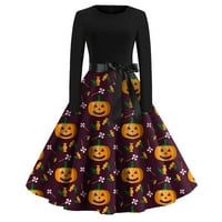 Noć vještica za žene Halloween Print s dugih rukava Ležerne haljine Crew Crw Flared Midi haljina za