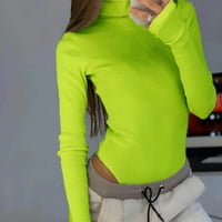 Odeerbi Tummy Control BodySuit za žene Solid Rompers Kombinezon sa visokim vratom Dugim rukavima Green