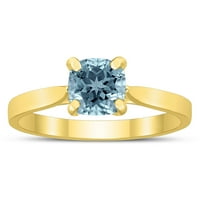 Ženski kvadrat princeze rez akvamarine solitaire prsten u 10k žuto zlato