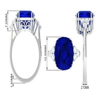 Laboratorija odrasli Blue Sapphire Solitaire Prsten sa dijamantom za žene, srebrna srebra, SAD 7,00