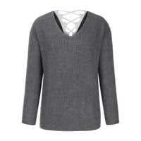 Holloyiver ženski V izrez dugi rukav kabel džemper džemper s ramenom pulover pulover pulover, vrhovi