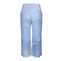 Flowy Capri pantalone za žene Ljetne casual plaže Ispis obrezane hlače Nepravilne široke pantalone s