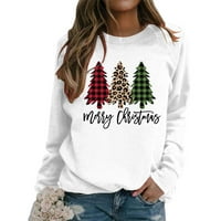 Cuekondy Womens Duks košulje Božićni print O izrez Fit Ležerne prilike s dugim rukavima