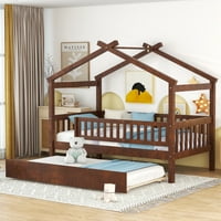 Kućni krevet za djecu, Drvena kuća sa dvostrukom veličinom sa spojem, komadom drveta sa krovom, uzglavljem,