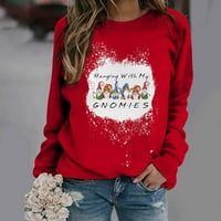 Dahyich ženski grafički tiskani Raglan plairan dugi rukav Ležerni pulover Tunički vrhovi crveni l