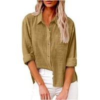 Ženske pamučne majice s dugim rukavima jesen casual rever gumb dolje majica V izrez plus veličina na