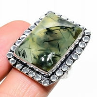 Prehnite Gemstone Handmade Sterling srebrne nakit veličine 8