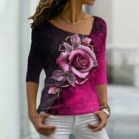 Ženska modna casual koso ovratnik ruža ruža ruža s dugim rukavom majica Top Hot Pink XL