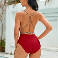 Ženski kupaći kostimi Halter V izrez Jedno-komad kupaći kostimi Trgovinski podstavljeni odijelo crveno